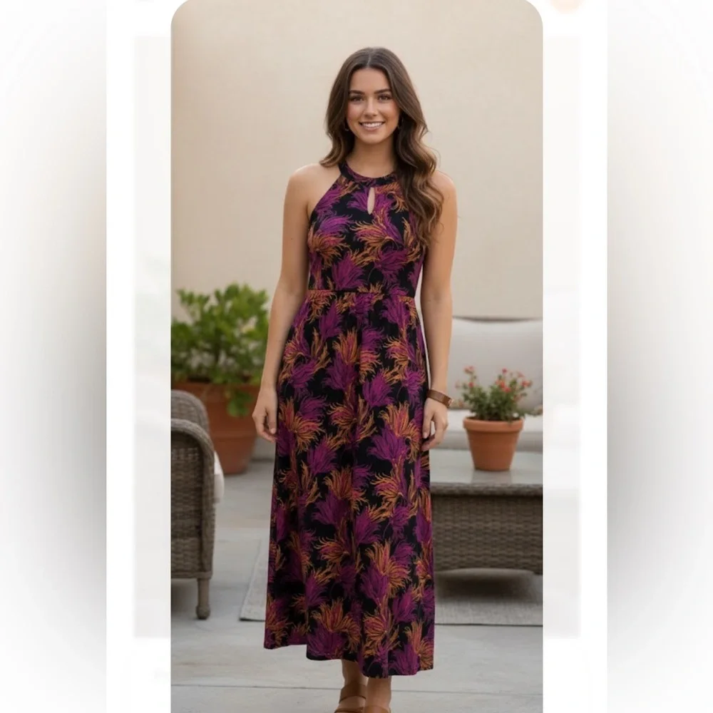 banana republic purple dress NEW Banana Republic Purple Satin Patterned Slip Dress Flounce hem Velvet Cowl-Neck Gown | Banana